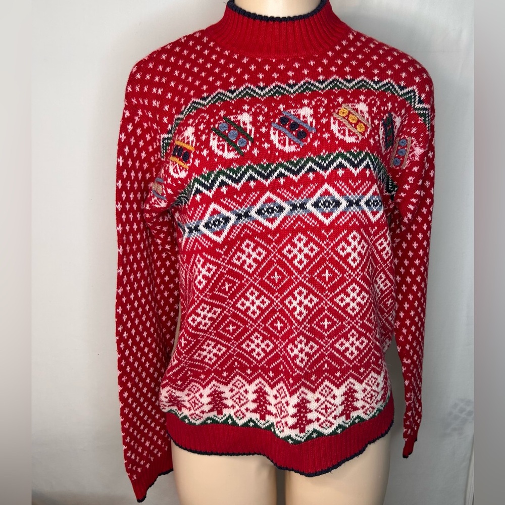 Vintage Gina Peters Women’s Long Sleeve knit Sweater Holiday Red white Green M